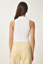 Women's Ecru Zippered Corded Crop Blouse Kh00100 - 4