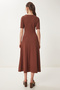 Women's Brown Flared Midi Summer Knit Dress ZH00047 - 5