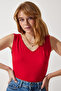 Women's Red Deep V-Neck Viscose Blouse En00635 - 2