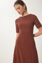 Women's Brown Flared Midi Summer Knit Dress ZH00047 - 3