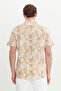 Men's White-Brown Slim Fit Slim Fit Hidden Button Collar 100% Cotton Printed Shirt - 5