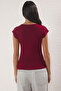 Bordo Viskoz/Yumuşak Kumaş Fitted/Vücuda Oturan Ay Kol Esnek Örme Bluz TWOSS23BZ00992 - 4