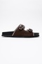 Allen Brown Stone Genuine Leather Suede Women's Slippers - 6