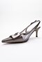 Foley Platinum Striped Women's Pointed Toe Open Back Thin Heeled Shoes - 3