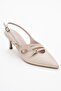 Magra Beige Skin Pointed Toe Open Back Thin Heeled Women's Shoes - 3