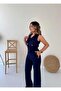 Double Breasted Design Jumpsuit Navy Blue - 5