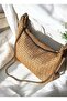 Women's Zigzag Knitted Straw Gold Chain Hand and Shoulder Bag - 4