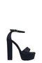 Black Satin Single Strap Platform Heeled Women's Shoes