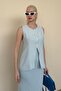 Baby Blue Crew Neck Women's Long Vest Mg2331 - 3