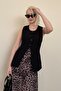 Black Crew Neck Women's Long Vest Mg2331 - 2