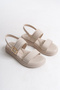 Women's Beige Skin Cream Double Strap Buckle Detailed Daily Comfortable Sandals - 2