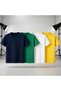 Girls-Boys 4 Pack Navy-Green-Yellow-White Plain Crew Neck T-Shirts