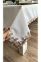 White Tablecloth Set with Copper Lace Detail, 6 Napkins Not Included
