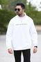 Men's Oversize Sweatshirt White Half Zipper Stand Collar Cotton Blend Ribbed - 10012 - 4