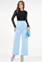Blue High Waist Velcro Closure Single Pleat Woven Palazzo Pants