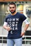 Printed Sleeve Detailed Navy Blue T-Shirt Mad4010 - 3