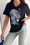 Women's Black V-Neck Large Size Starfish Sequin Sequin Embroidered 100% Cotton T-Shirt - 5