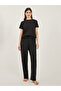 Black Knitted T-Shirt and Straight Pyjama Set for Women