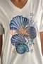 Women's White V-Neck Large Size Starfish Sequin Sequin Embroidered 100% Cotton T-Shirt - 2