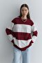 Premium Striped Sweatshirt Claret Red - 2