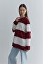 Premium Striped Sweatshirt Claret Red - 4