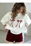 Two Bow Printed White Oversize T-Shirt - 4