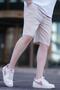 Beige Striped Adjustable Waist Cotton Linen Men's Short Shorts 6542 - 3