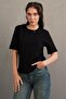 Black 100% Cotton Padded Oversize Women's T-Shirt Mg2442 - 7