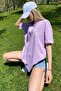 Lilac Printed Oversize Round Neck Women's T-Shirt - 2