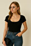 Black Wide Collar Women's T-Shirt Mg2341 - 3