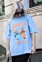 Ice Blue Printed Crew Neck Women's T-Shirt Mg1777 - 3