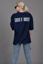 Navy Blue Back Printed over Fit Women's T-Shirt Mg1506 - 4