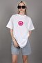 White Printed Oversize Crew Neck Women's T-Shirt - 4