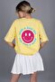 Yellow Back Printed Oversize Round Neck Women's T-Shirt - 4