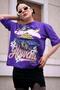 Purple Printed Crew Neck Women's T-Shirt Mg1765