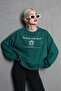 Dark Green Crew Neck Printed Oversize Women's Sweatshirt MG1577 - 2