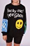 سويت شيرت أسود كبير الحجم مطبوع من Mad Girls Mg1206 - 2