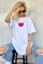 White Printed Oversize Crew Neck Women's T-Shirt - 7