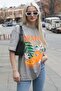 Painted Gray Printed Crew Neck Women's T-Shirt Mg1707