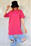 Pink Printed Oversize Crew Neck Women's T-Shirt - 8