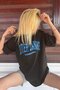 Black Printed Oversize Round Neck Women's T-Shirt - 8