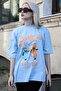Ice Blue Printed Crew Neck Women's T-Shirt Mg1777
