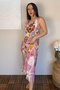Women's Thin Strap Heart Star Mixed Pattern Summer Trend Midi Dress - 3