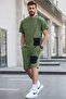 Men's Khaki Green Pocket Detailed Shorts Set 5901 - 2