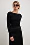 Black Boat Neck Basic Women's Blouse Mg1997