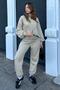 Beige Crew Neck Women's Tracksuit Set with Arma Detail Mg2186