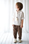 Boy's 2-Piece Linen Carrot Pants (100% Cotton Brown and White) - 3