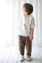 Boys' 2-Piece Linen Carrot Pants ( 100% Cotton Coffee and Taupe ) - 2
