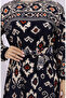 Viscose Fabric Patterned Belted Dress 2031-01 Navy Blue - 4