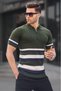 Striped Knitwear Khaki Polo Collar T-Shirt 6356 - 2